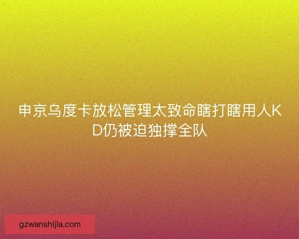 申京乌度卡放松管理太致命瞎打瞎用人KD仍被迫独撑全队
