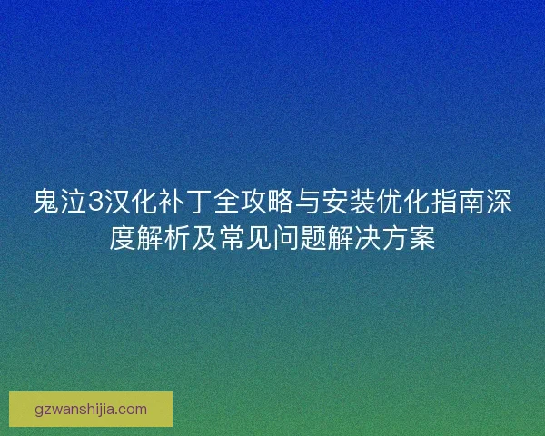 鬼泣3汉化补丁全攻略与安装优化指南深度解析及常见问题解决方案